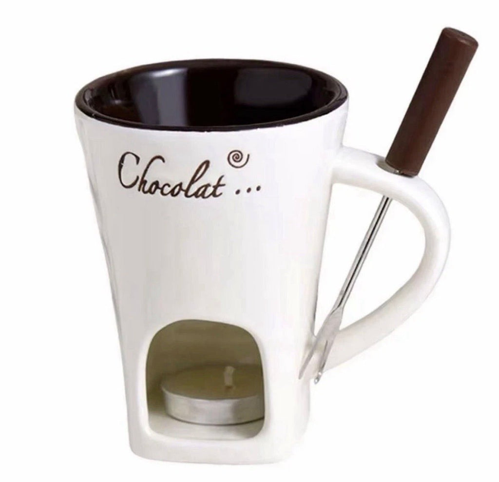 Ceramic Chocolate Melting Mug Tea Light Fondue Cup Gift Box Red White Brown gift - S7teestore