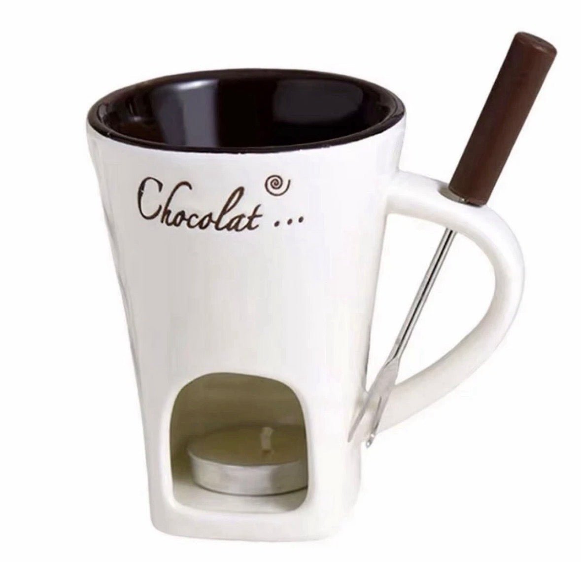 Ceramic Chocolate Melting Mug Tea Light Fondue Cup Gift Box Red White Brown gift - S7teestore