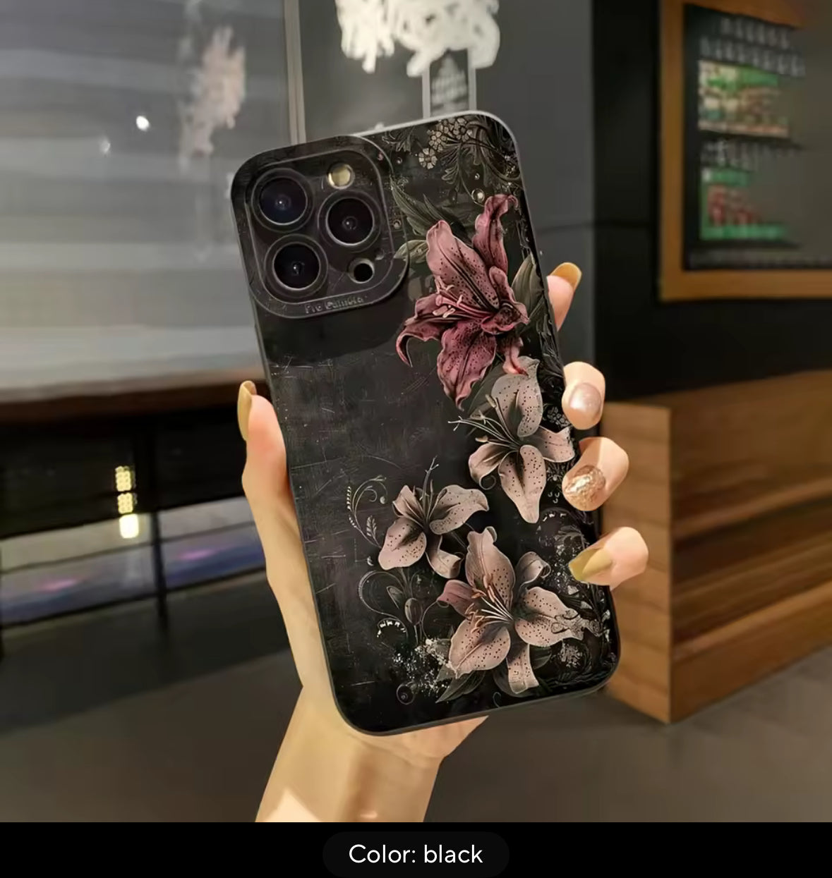 Huameng Classic Luxury Floral Lily iPhone Case - Elegant Vintage Dark Botanical Design for iPhone 17/16/15/14/13 Pro Max