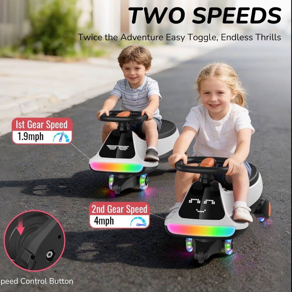 Umatoll 12V Electric Wiggle Twist Car, Ride on Toy with Pedal, Digital Display, Adjustable RGBIC LED Lights & Bluetooth, Kids Birthday Gift for Boys Girls - S7teestore