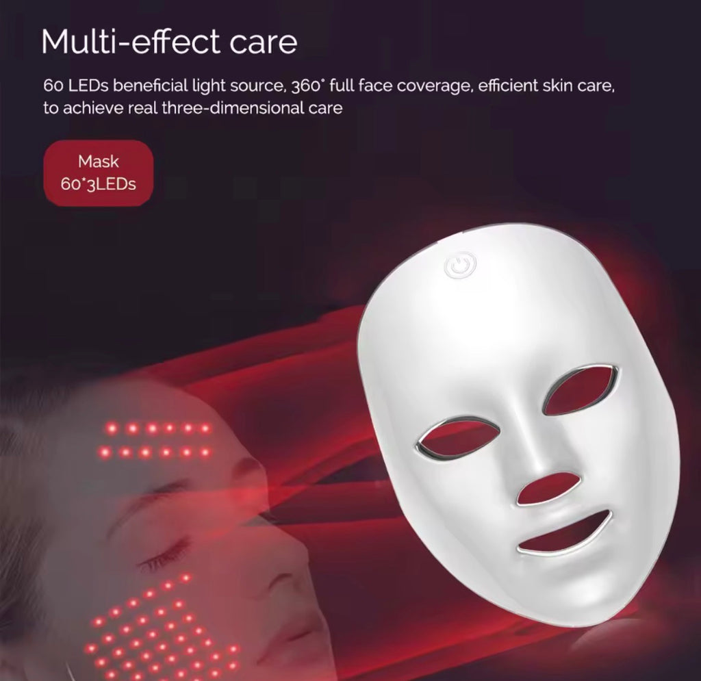 Rechargeable 7-Color LED Photon Facial Mask | Light Therapy Skin Rejuvenation, Face Lifting & Whitening Beauty Device | 400mAh Home Use