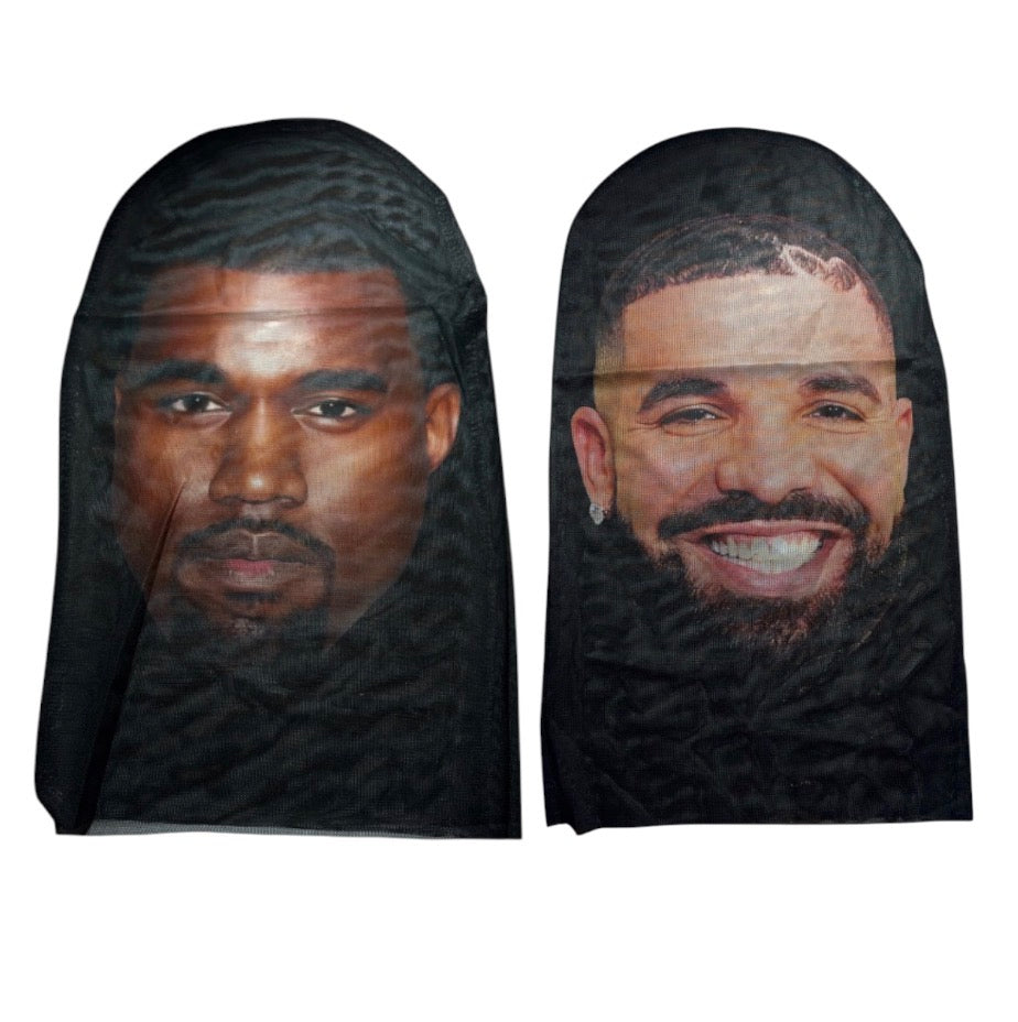 Realistic 3D Drake & Kanye West Face Mask Balaclava Bundle Halloween Costume New