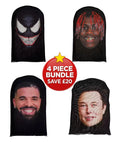 4 Piece Realistic Full Face Mesh Mask Bundle - Venom, Elon Musk, Young Thug & Drake - Save £20