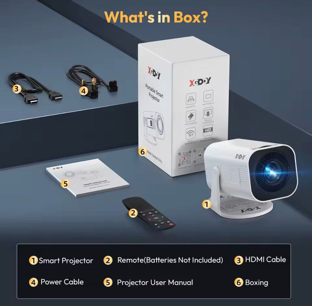 Xgody Gimbal 3 Pro Projector 4K Wifi6 Android Mini Beamer 300 Ansi Dual Wifi Bt5.4 1280*720P Home Theater Outdoor Portable - S7teestore