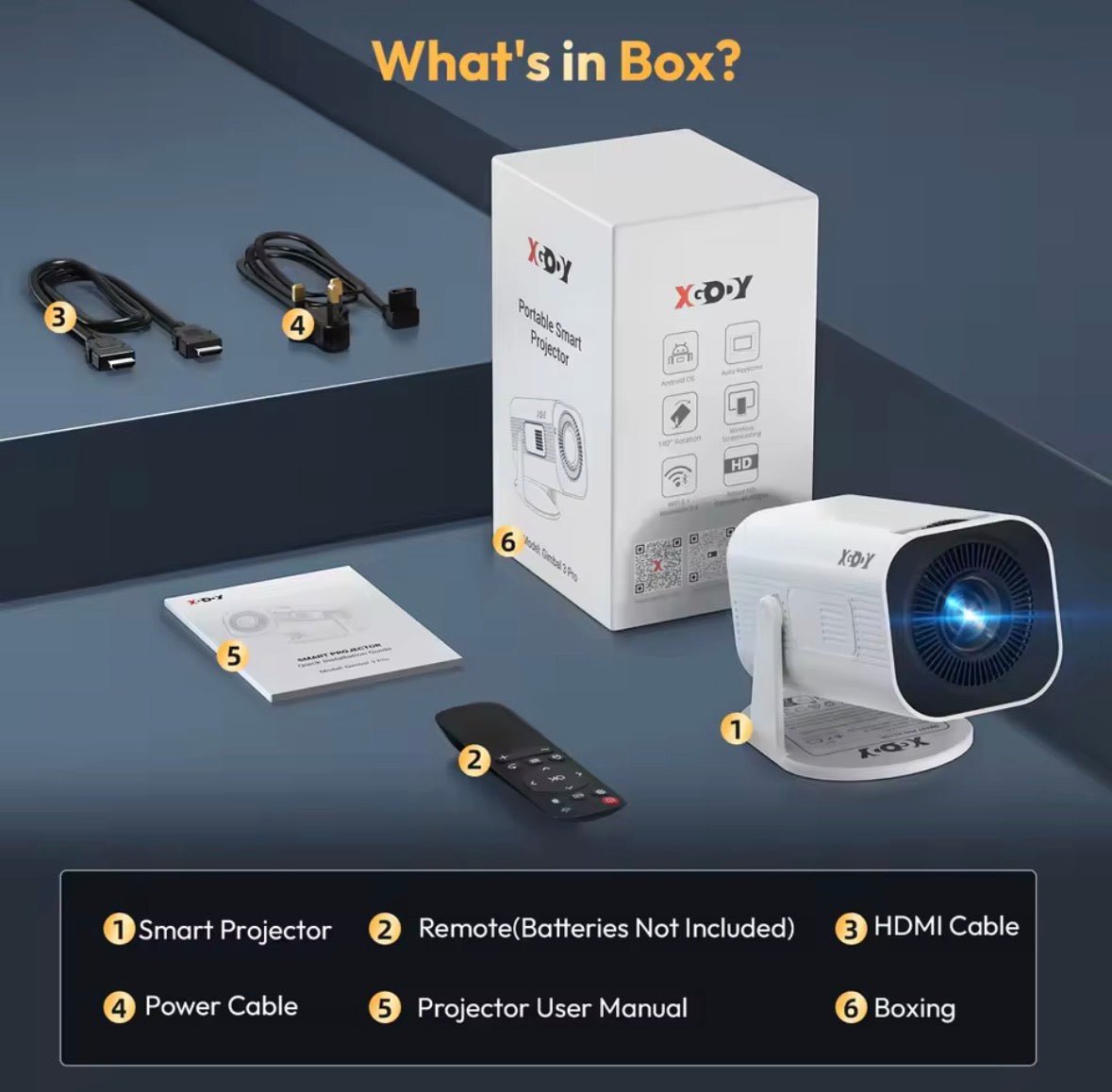 Xgody Gimbal 3 Pro Projector 4K Wifi6 Android Mini Beamer 300 Ansi Dual Wifi Bt5.4 1280*720P Home Theater Outdoor Portable - S7teestore