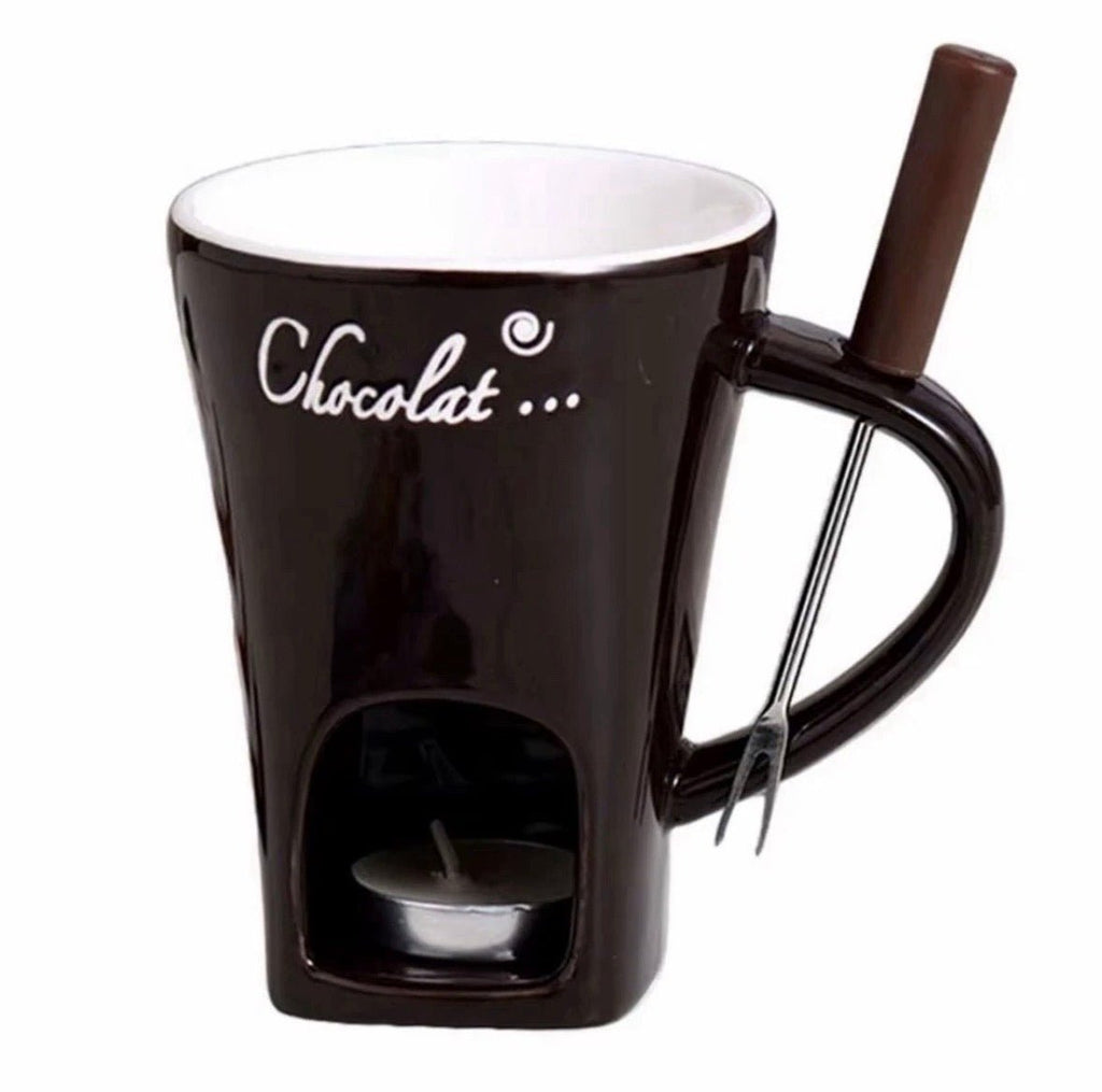 Ceramic Chocolate Melting Mug Tea Light Fondue Cup Gift Box Red White Brown gift - S7teestore