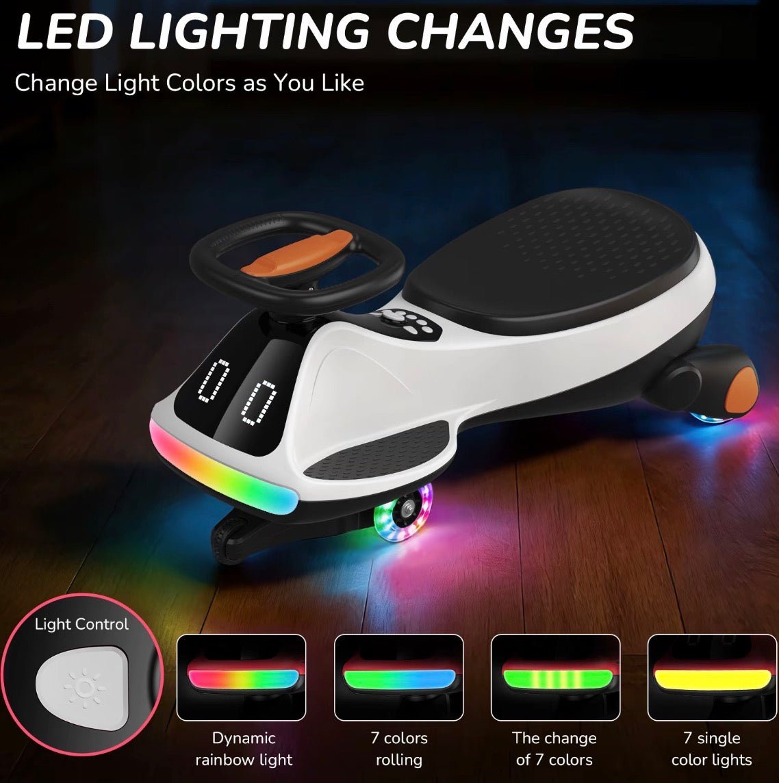 Umatoll 12V Electric Wiggle Twist Car, Ride on Toy with Pedal, Digital Display, Adjustable RGBIC LED Lights & Bluetooth, Kids Birthday Gift for Boys Girls - S7teestore