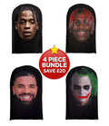 4 Piece Realistic Full Face Mesh Mask Bundle - Drake, Young Thug, Travis Scott & Joker - Save £20