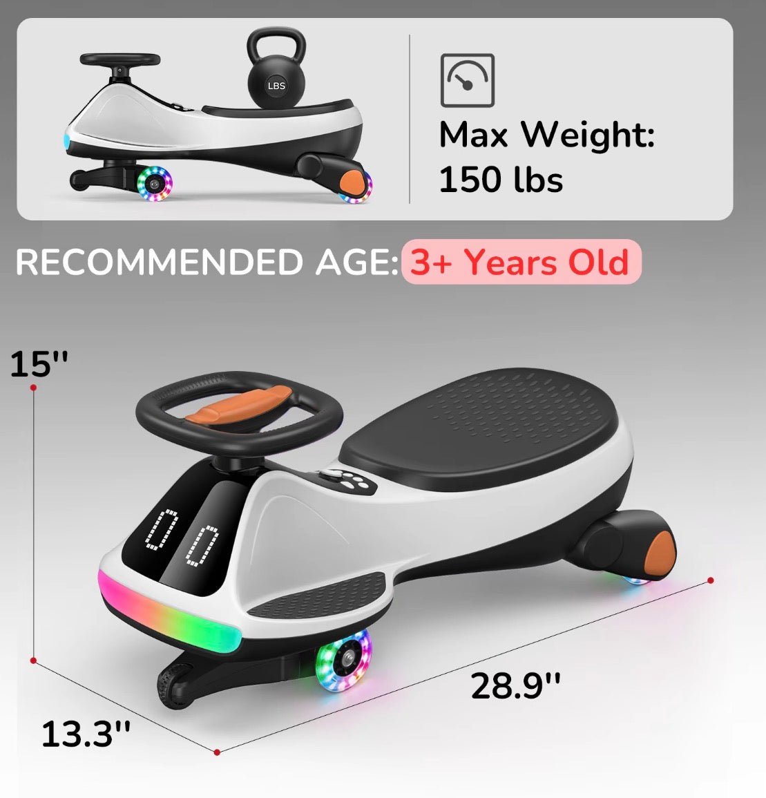 Umatoll 12V Electric Wiggle Twist Car, Ride on Toy with Pedal, Digital Display, Adjustable RGBIC LED Lights & Bluetooth, Kids Birthday Gift for Boys Girls - S7teestore