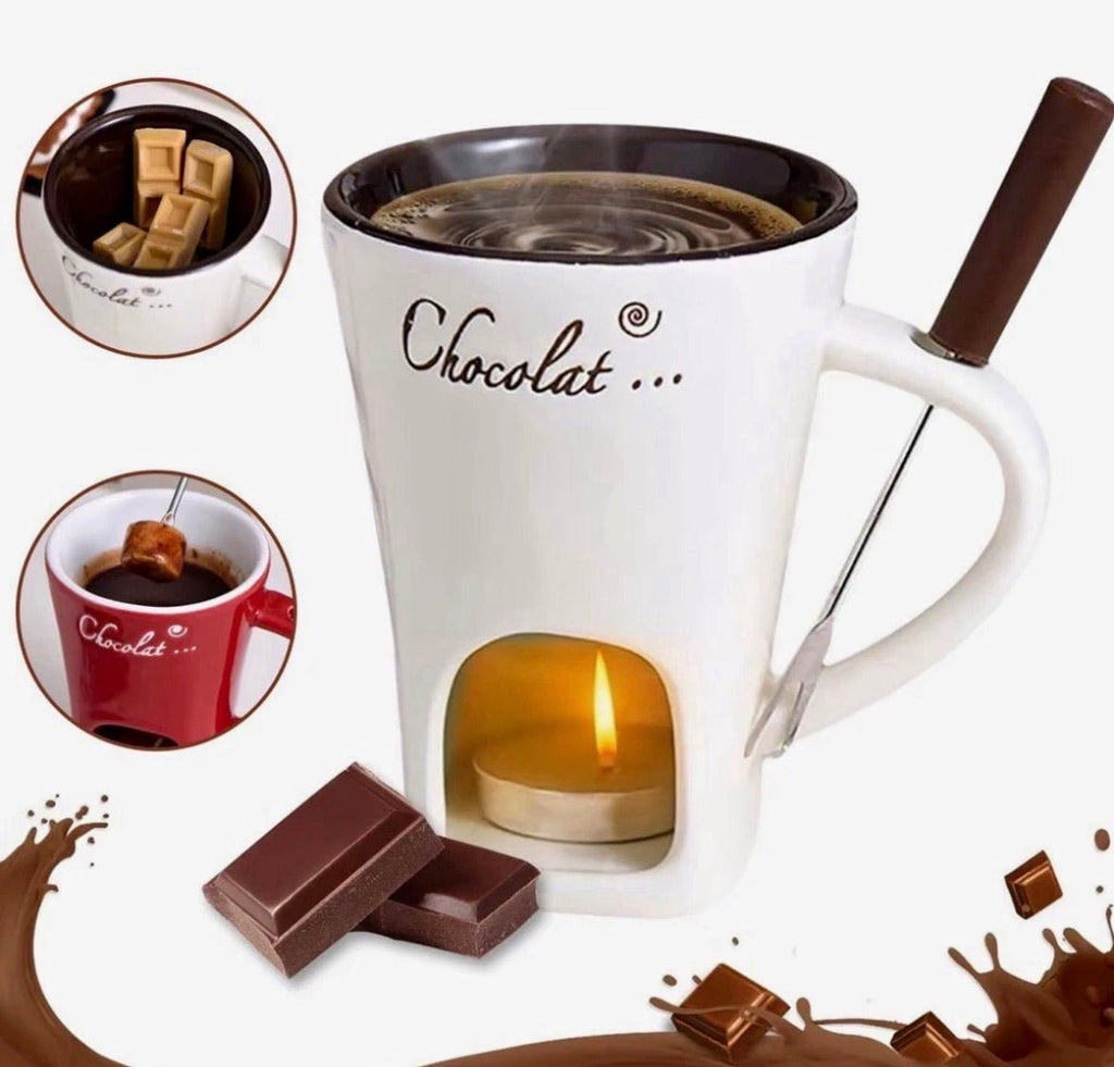 Ceramic Chocolate Melting Mug Tea Light Fondue Cup Gift Box Red White Brown gift - S7teestore