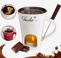 Ceramic Chocolate Melting Mug Tea Light Fondue Cup Gift Box Red White Brown gift - S7teestore