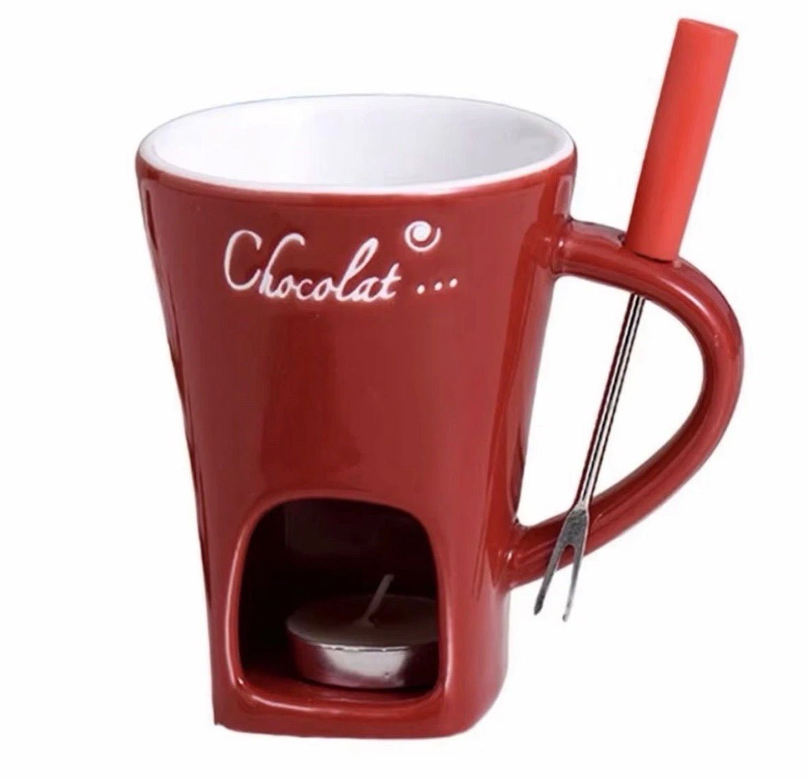 Ceramic Chocolate Melting Mug Tea Light Fondue Cup Gift Box Red White Brown gift - S7teestore