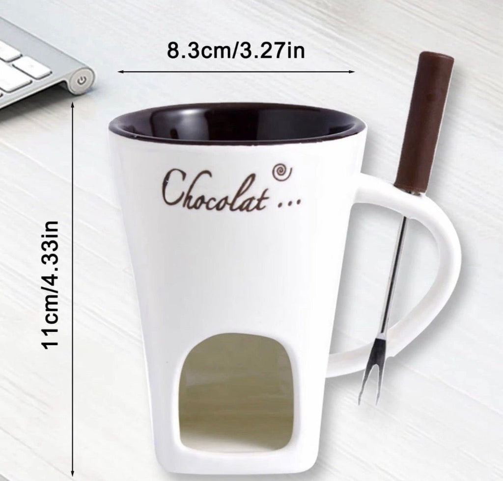 Ceramic Chocolate Melting Mug Tea Light Fondue Cup Gift Box Red White Brown gift - S7teestore