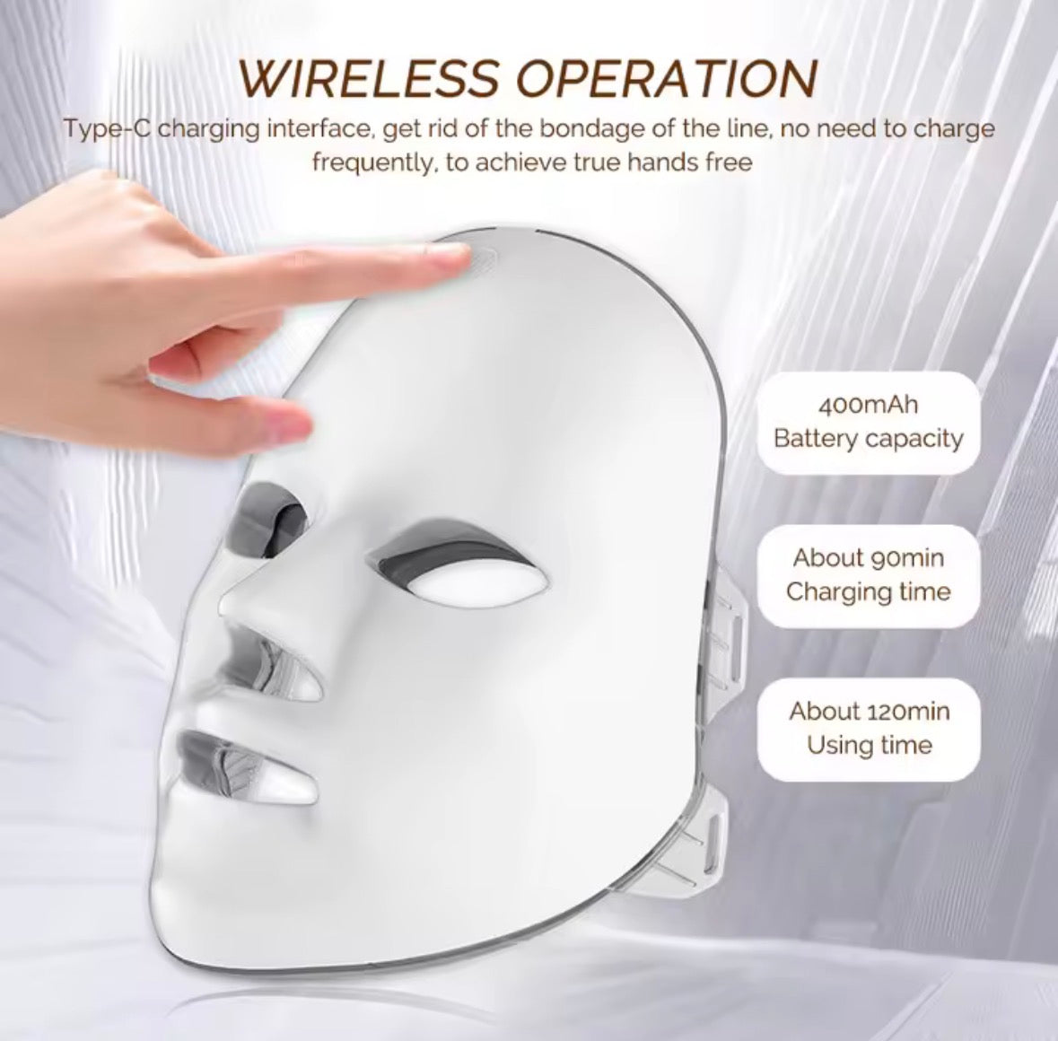 Rechargeable 7-Color LED Photon Facial Mask | Light Therapy Skin Rejuvenation, Face Lifting & Whitening Beauty Device | 400mAh Home Use