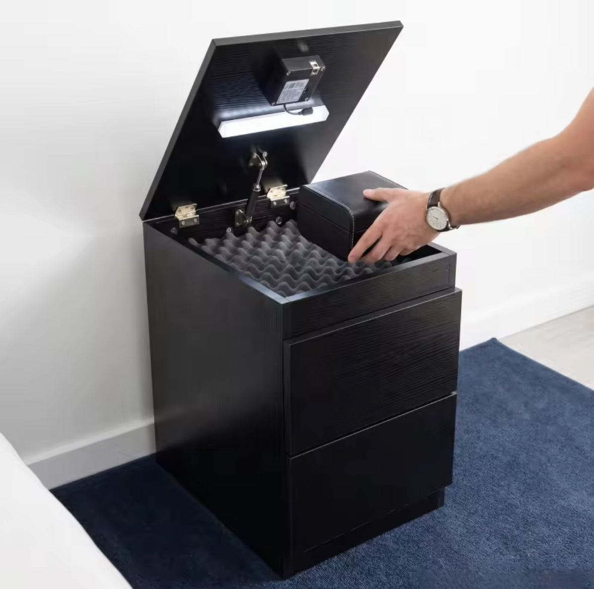 Modern Wood Nightstand with Secret Compartment & Electronic Lock | Hidden Jewelry Organizer Drawer Cabinet Storage | OverSeas Shipping Worldwide approx 8-16 days |