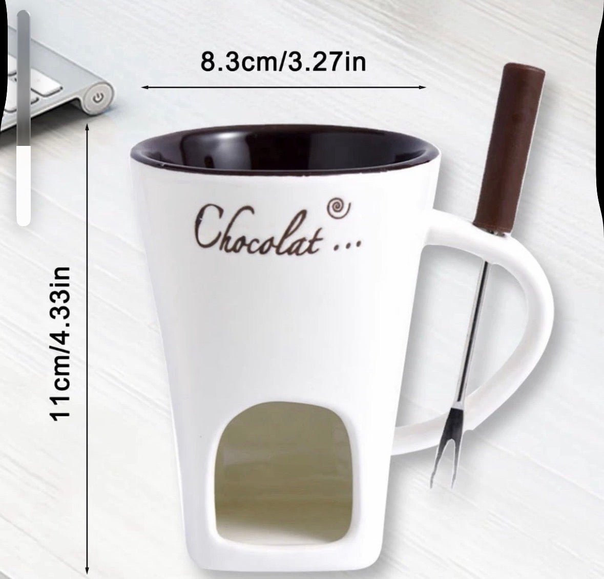 Ceramic Chocolate Melting Mug Tea Light Fondue Cup Gift Box Red White Brown gift - S7teestore