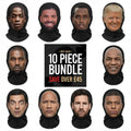 10 Piece Realistic Celebrity Face Mask Bundle - Travis Scott, Drake, P Diddy, Donald Trump, Kanye West, Mike Tyson, Mr Bean, The Rock, Messi & Mbappé | Save Over £45 | Ultra Realistic Mesh Masks